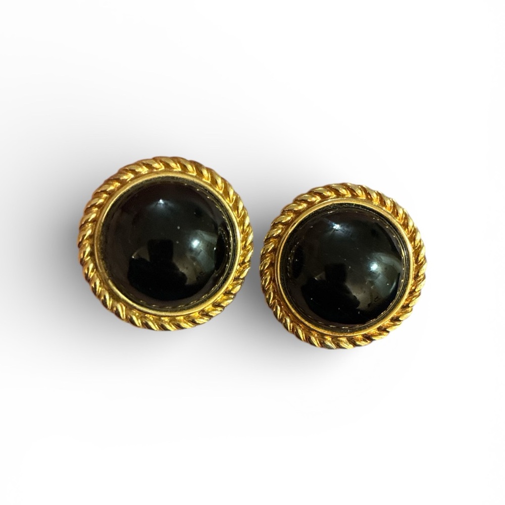 Vintage SAL Swarovski Black and Gold Stud Earrings